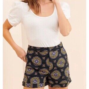 Anthropologie Maeve Abstract City Shorts Size 14 Black Motif Medallion Print